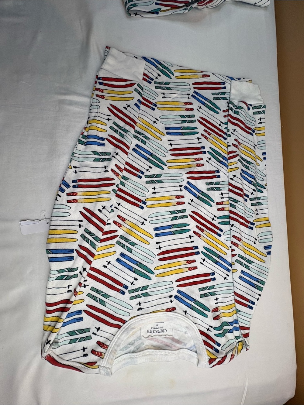 Kids White two piece pajamas set with Colorful Surfboard Print